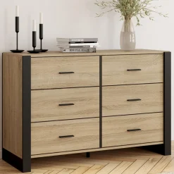 Commode 6 tiroirs bois et noir