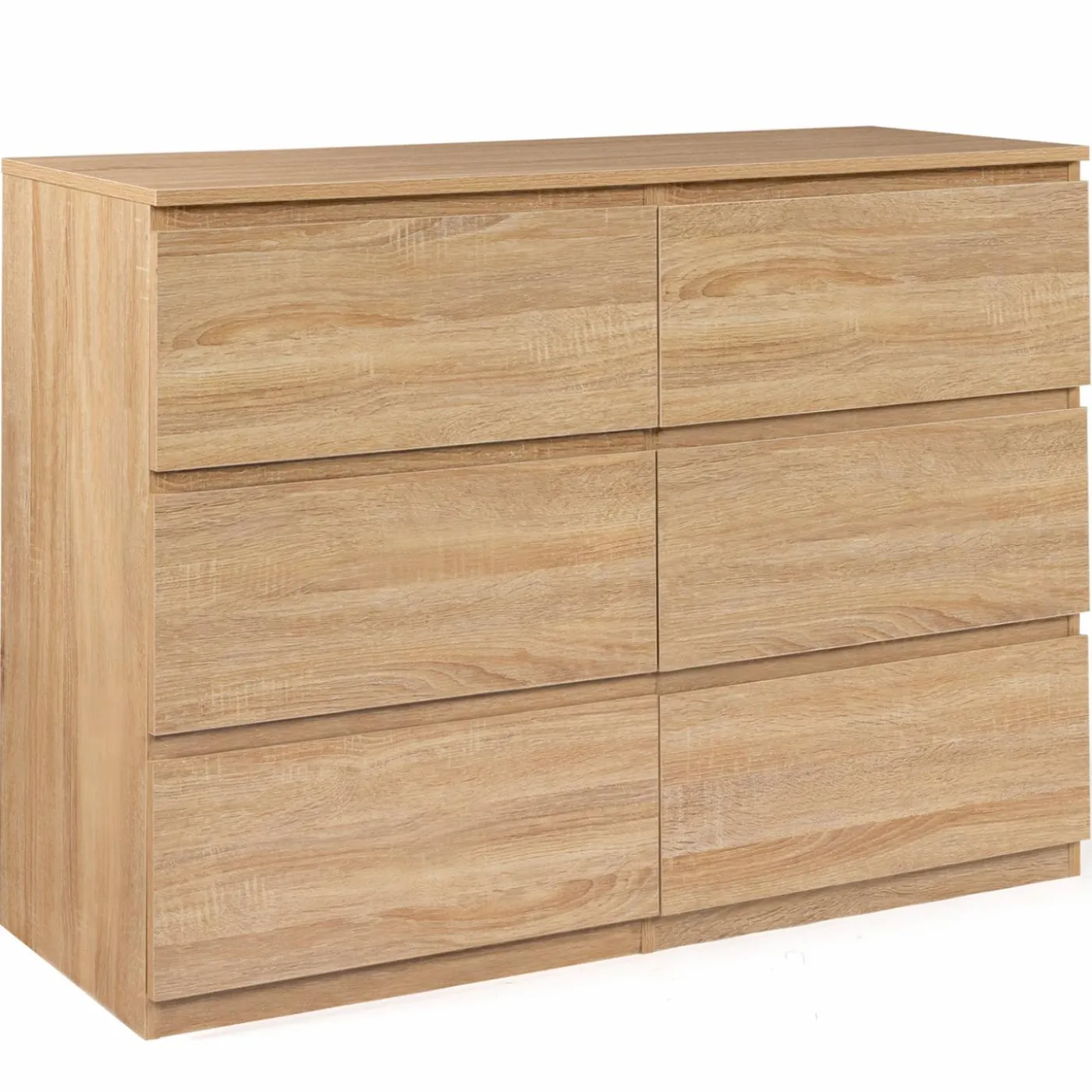 Commode 6 tiroirs bois façon hêtre 110x80 cm