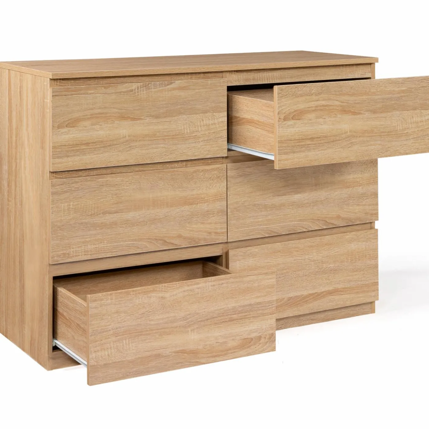 Commode 6 tiroirs bois façon hêtre 110x80 cm