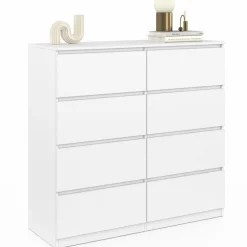 Commode 8 tiroirs en bois blanc 110 cm