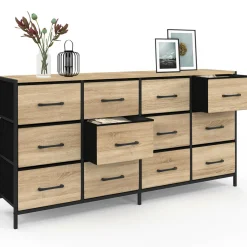 Commode 12 tiroirs en tissu 140 cm design industriel