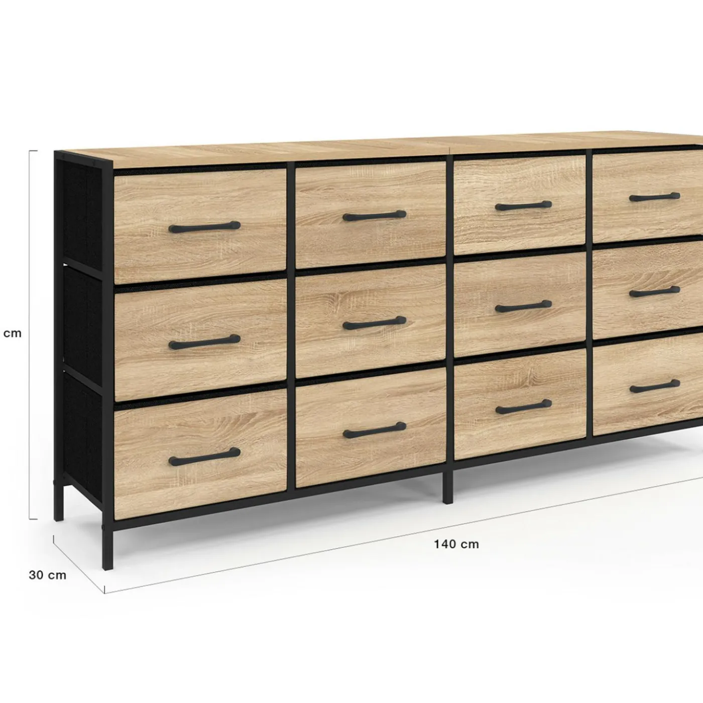 Commode 12 tiroirs en tissu 140 cm design industriel
