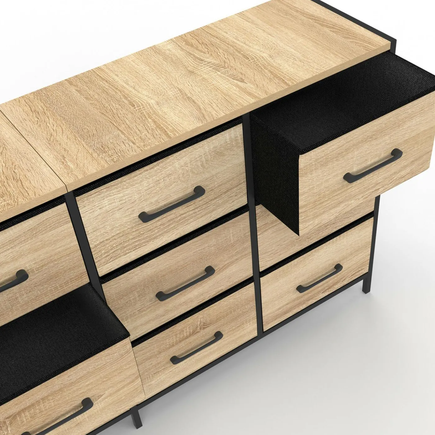 Commode 12 tiroirs en tissu 140 cm design industriel