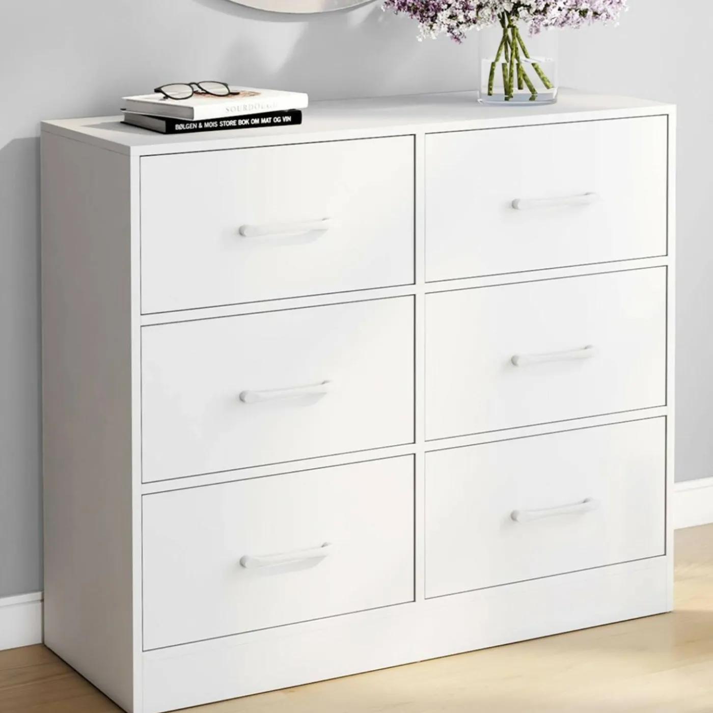 Commode 6 tiroirs en tissu 80 cm meuble de rangement bois blanc