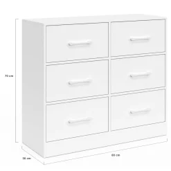 Commode 6 tiroirs en tissu 80 cm meuble de rangement bois blanc