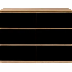 Commode 6 tiroirs noire et bois façon hêtre 110x80cm