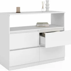 Commode avec 4 tiroirs bois blanc 100 cm avec niche