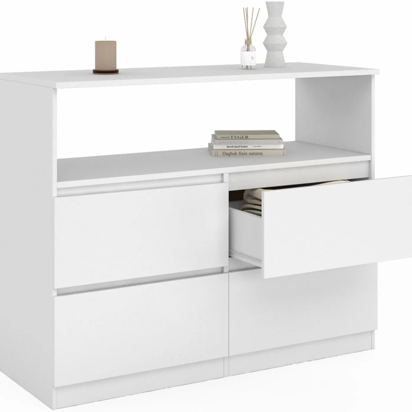 Commode avec 4 tiroirs bois blanc 100 cm avec niche