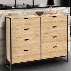 Commode blanc et bois 8 tiroirs au design industriel