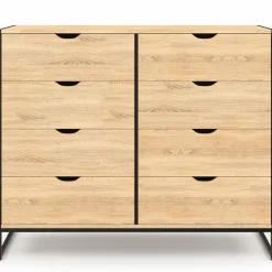 Commode blanc et bois 8 tiroirs au design industriel