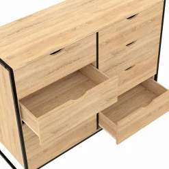 Commode blanc et bois 8 tiroirs au design industriel
