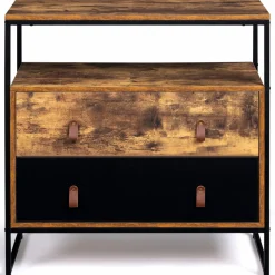 Commode bois et métal avec 2 tiroirs