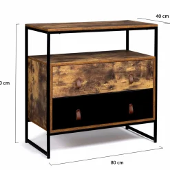 Commode bois et métal avec 2 tiroirs