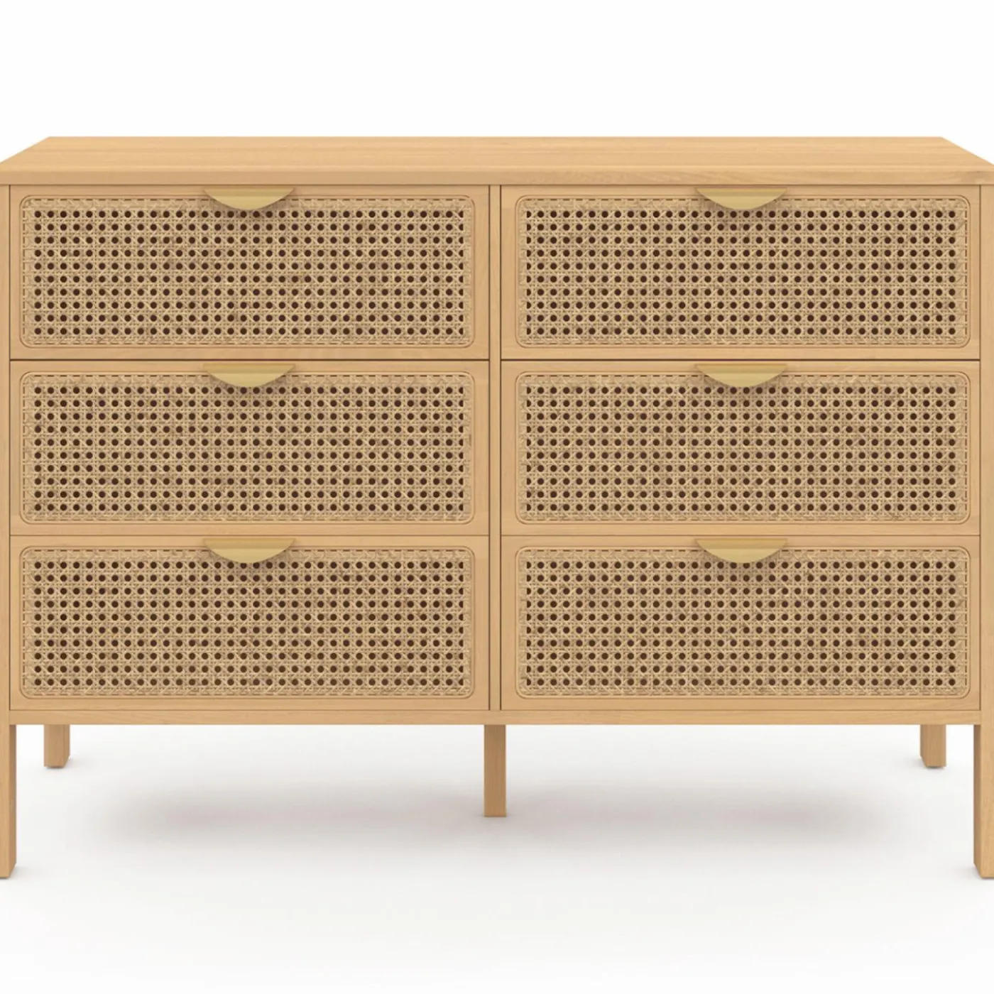 Commode cannage coloris bois avec 6 tiroirs
