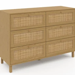 Commode cannage effet naturel avec 6 tiroirs