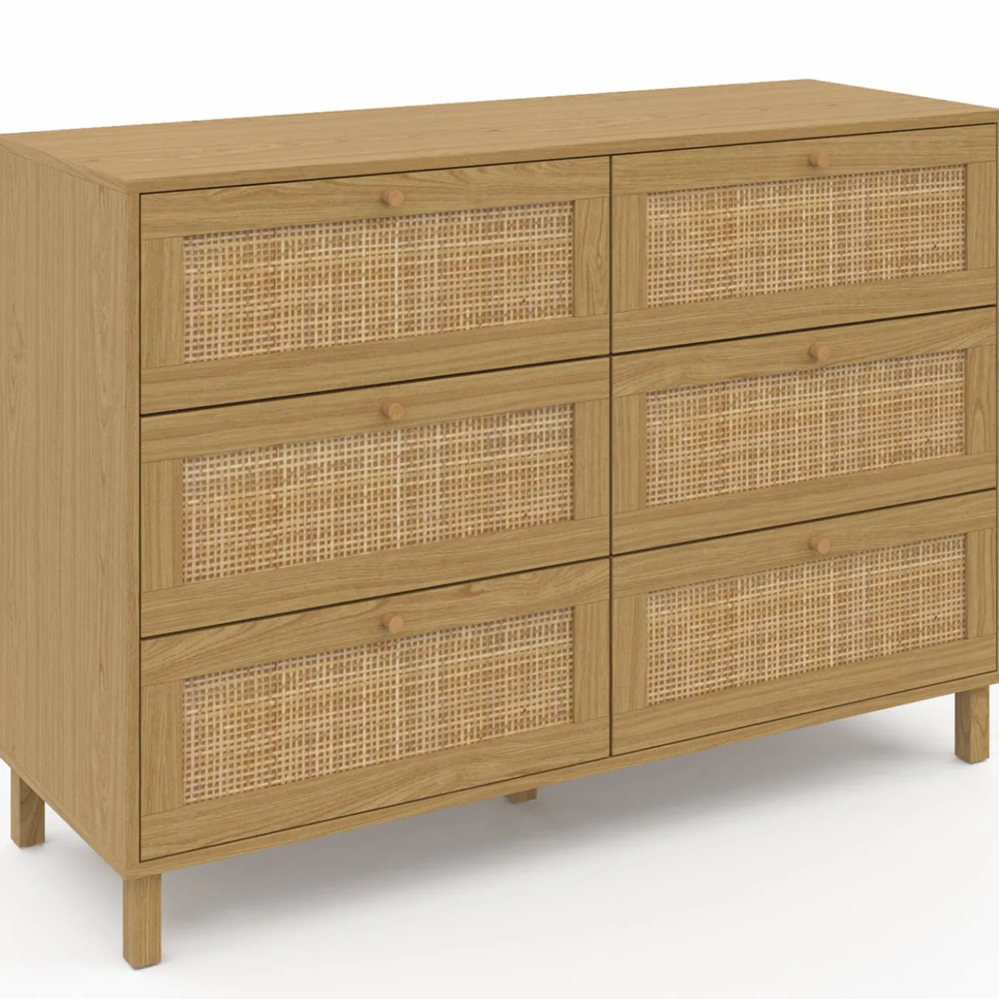 Commode cannage effet naturel avec 6 tiroirs