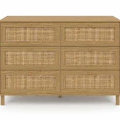 Commode cannage effet naturel avec 6 tiroirs