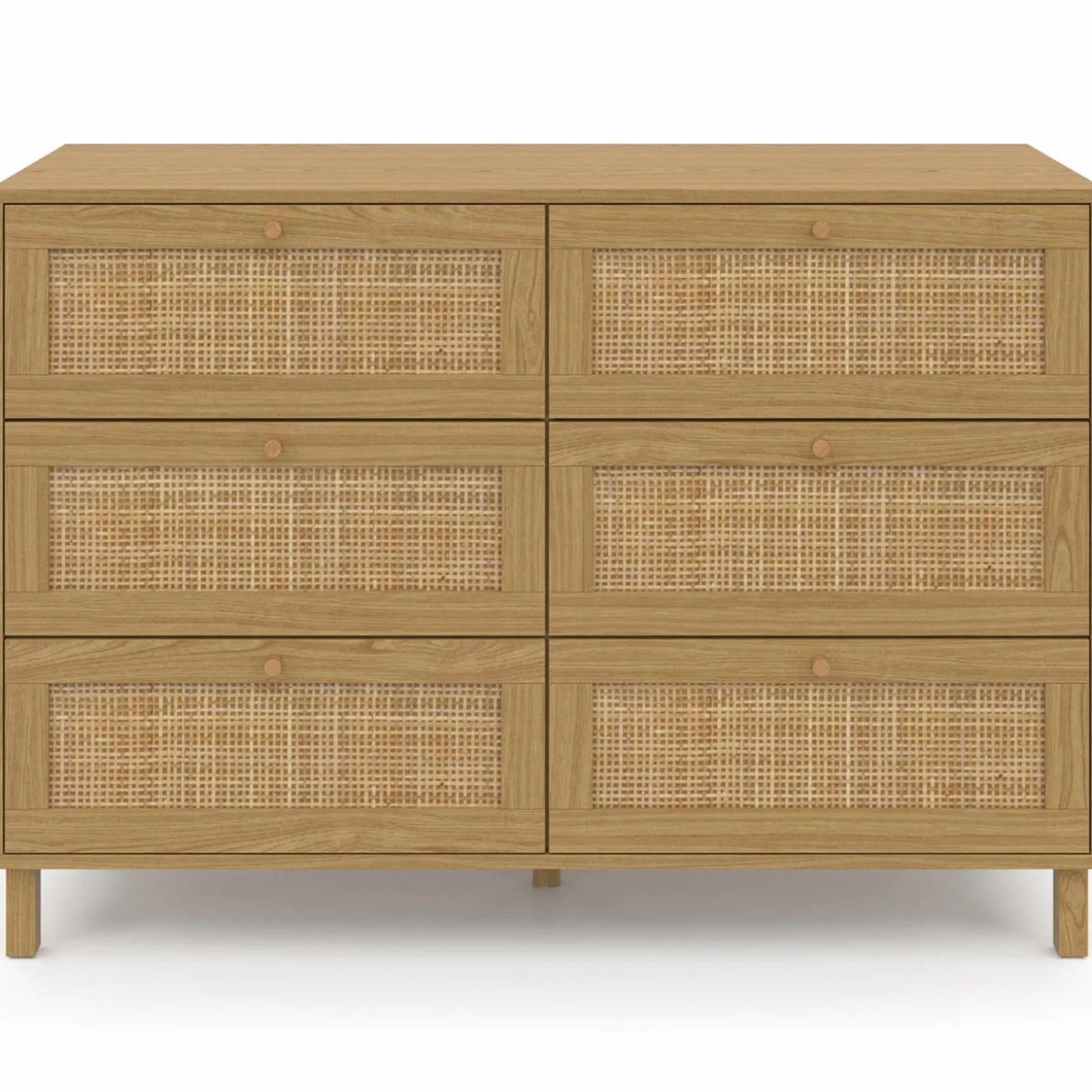 Commode cannage effet naturel avec 6 tiroirs