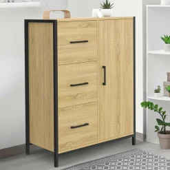 Commode de rangement salle de bain design industriel 3 tiroirs 1 placard