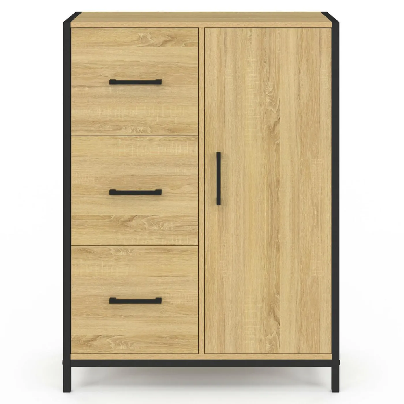 Commode de rangement salle de bain design industriel 3 tiroirs 1 placard