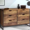 Commode design industriel 6 tiroirs bois foncé