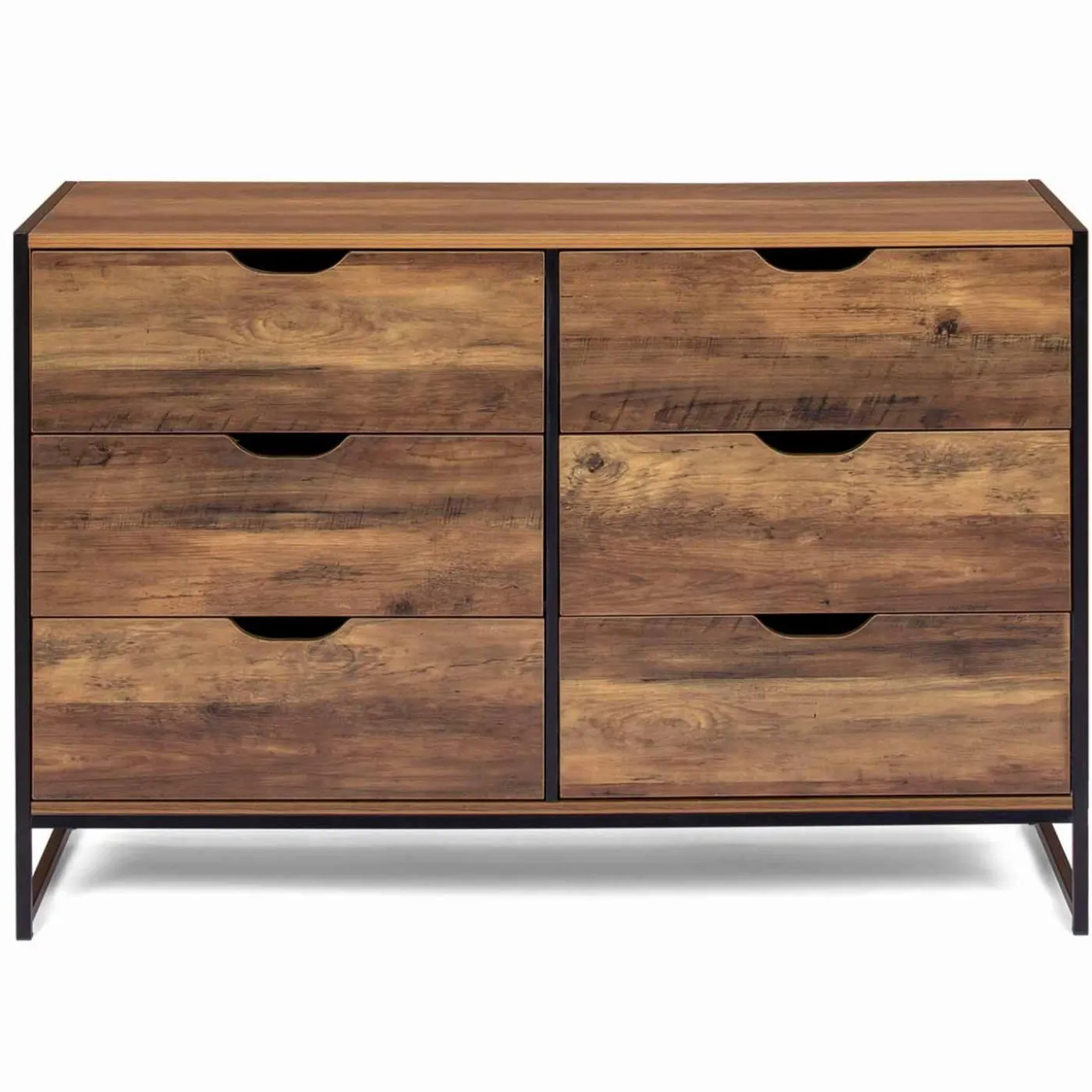 Commode design industriel 6 tiroirs bois foncé