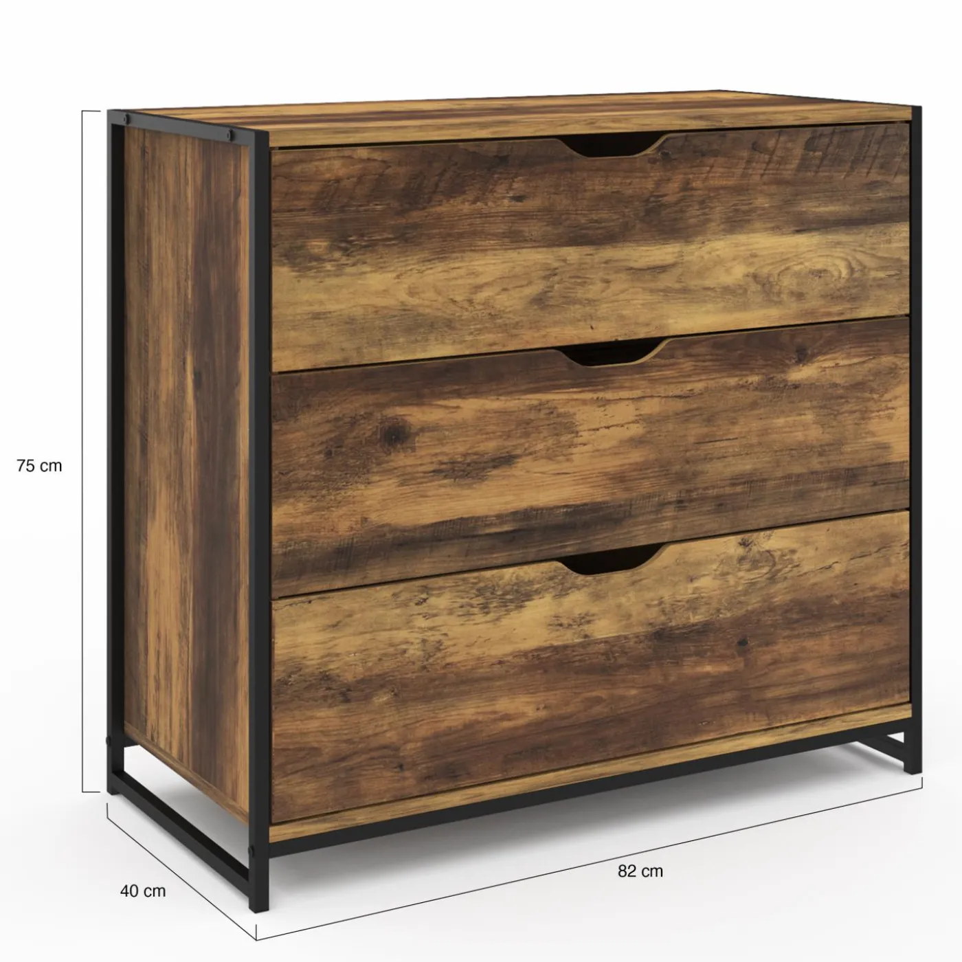 Commode design industriel 3 tiroirs avec étagère