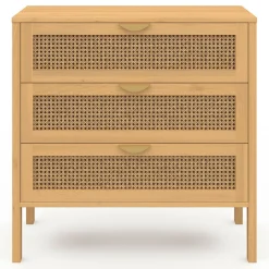 Commode en bois 3 tiroirs cannage 80 cm