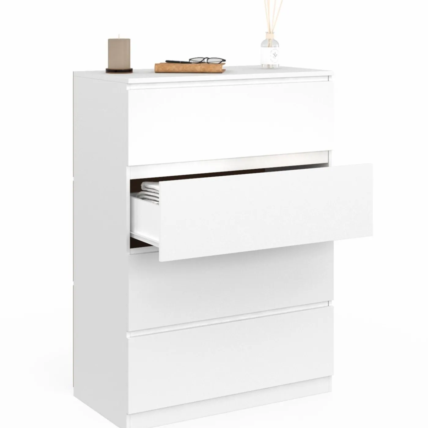 Commode en bois blanc avec 4 tiroirs 75 cm