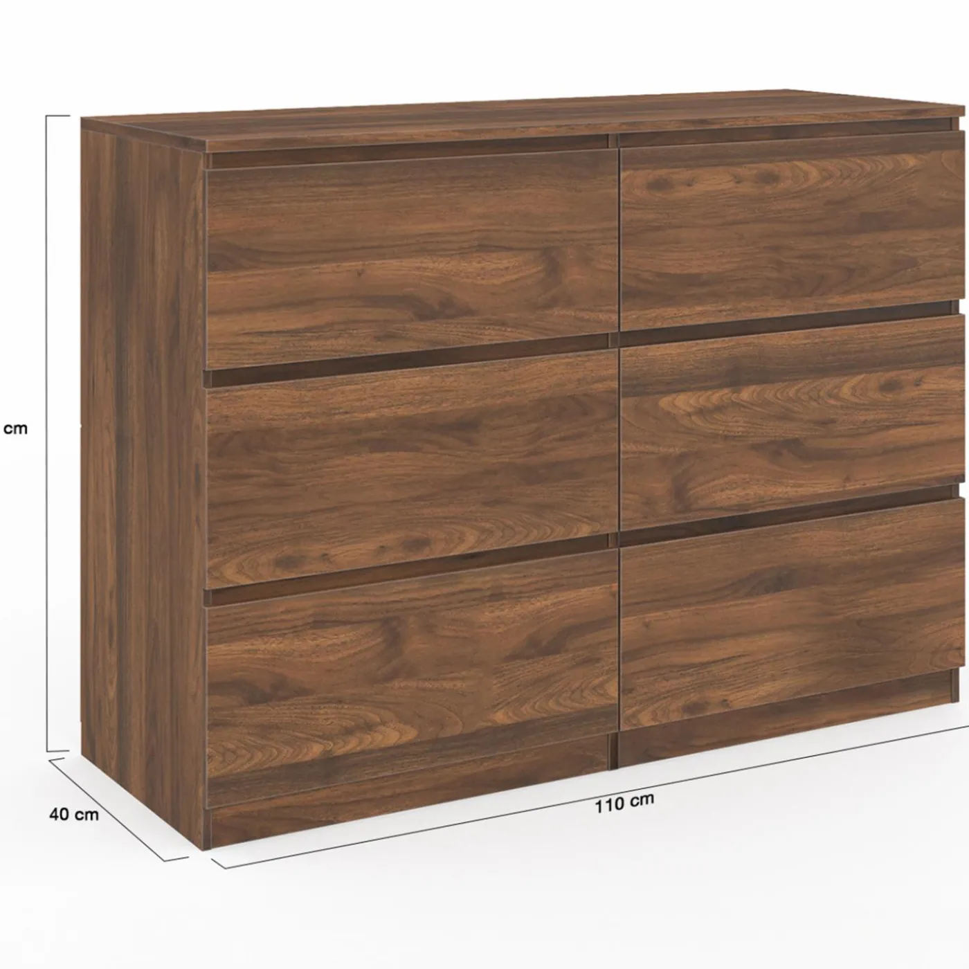 Commode en bois effet noyer avec 6 tiroirs 110 cm