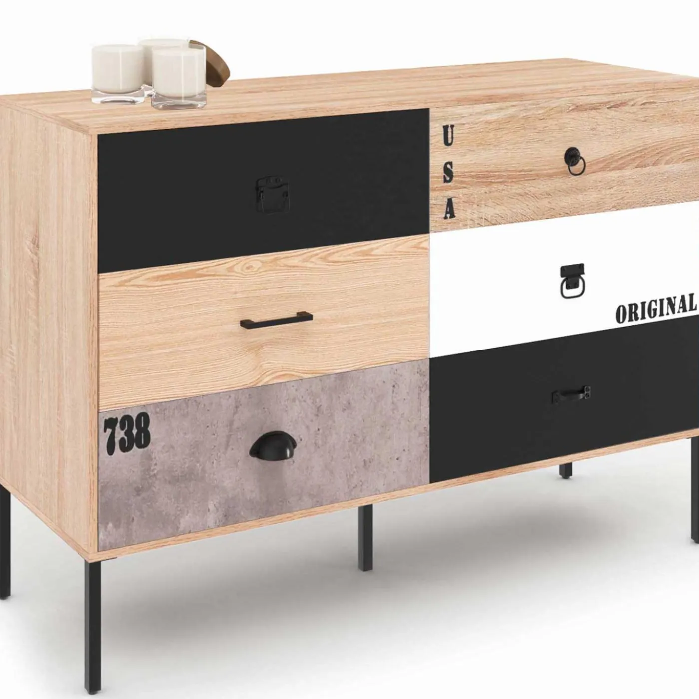 Commode industrielle 6 tiroirs dépareillés