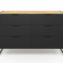 Commode industrielle avec 6 tiroirs bois et noir