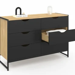 Commode industrielle avec 6 tiroirs bois et noir
