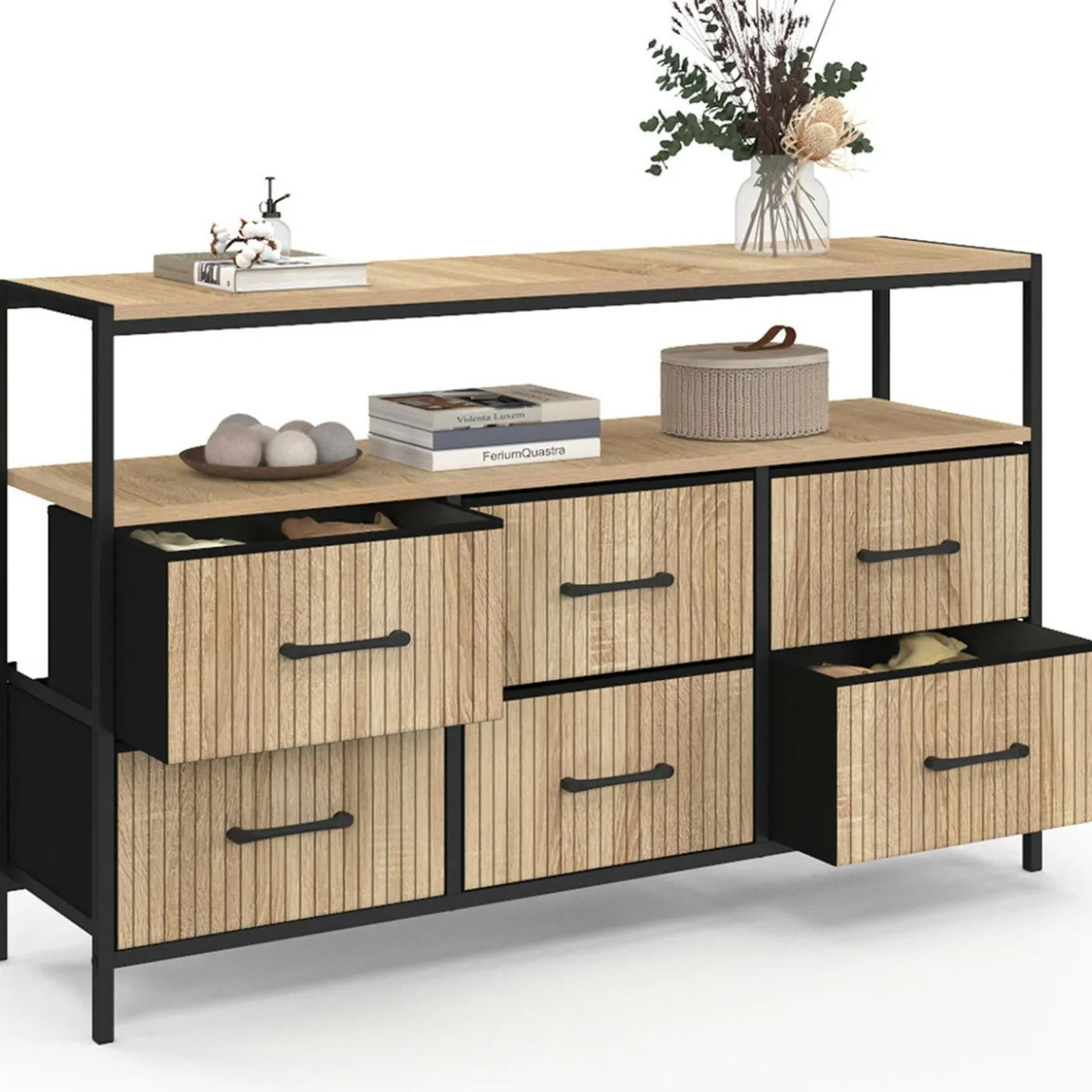Commode industrielle avec niche effet lattes