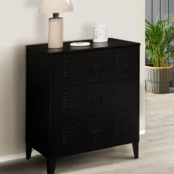 Commode industrielle bois noir 3 tiroirs en métal