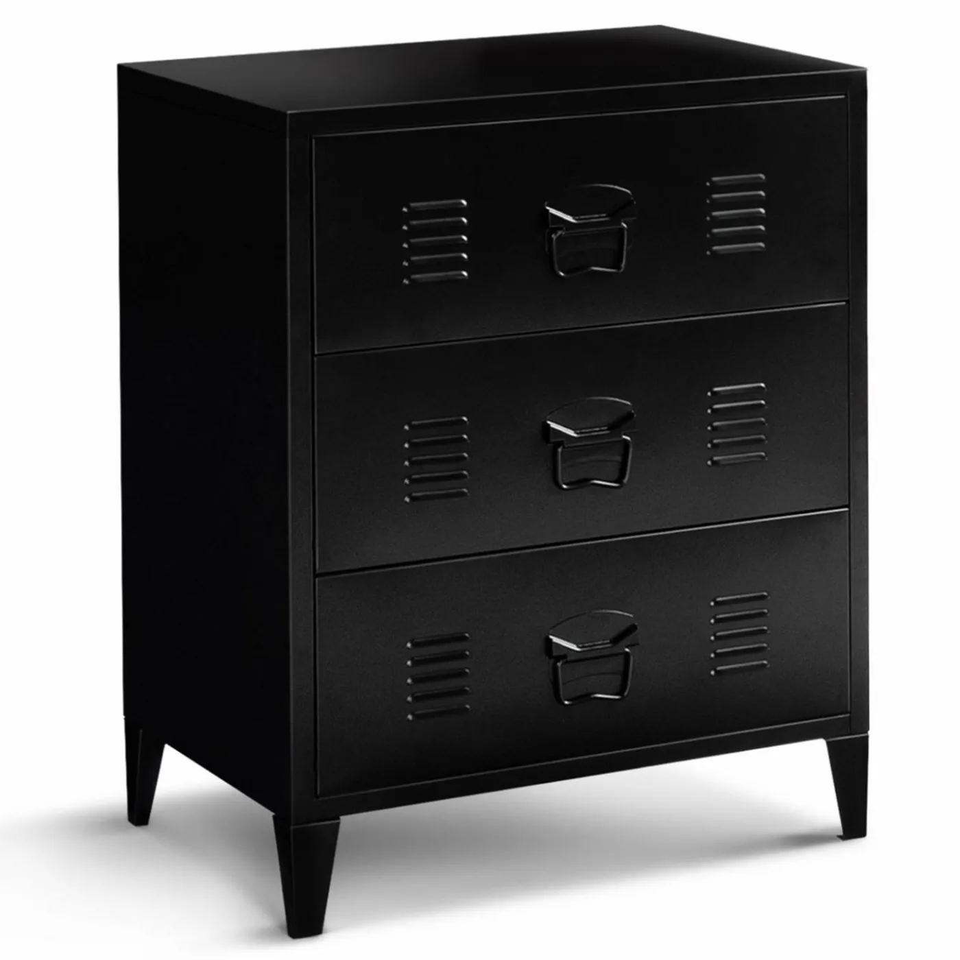 Commode industrielle bois noir 3 tiroirs en métal
