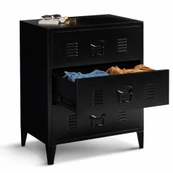 Commode industrielle bois noir 3 tiroirs en métal