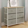 Commode industrielle gris clair et plateau effet bois