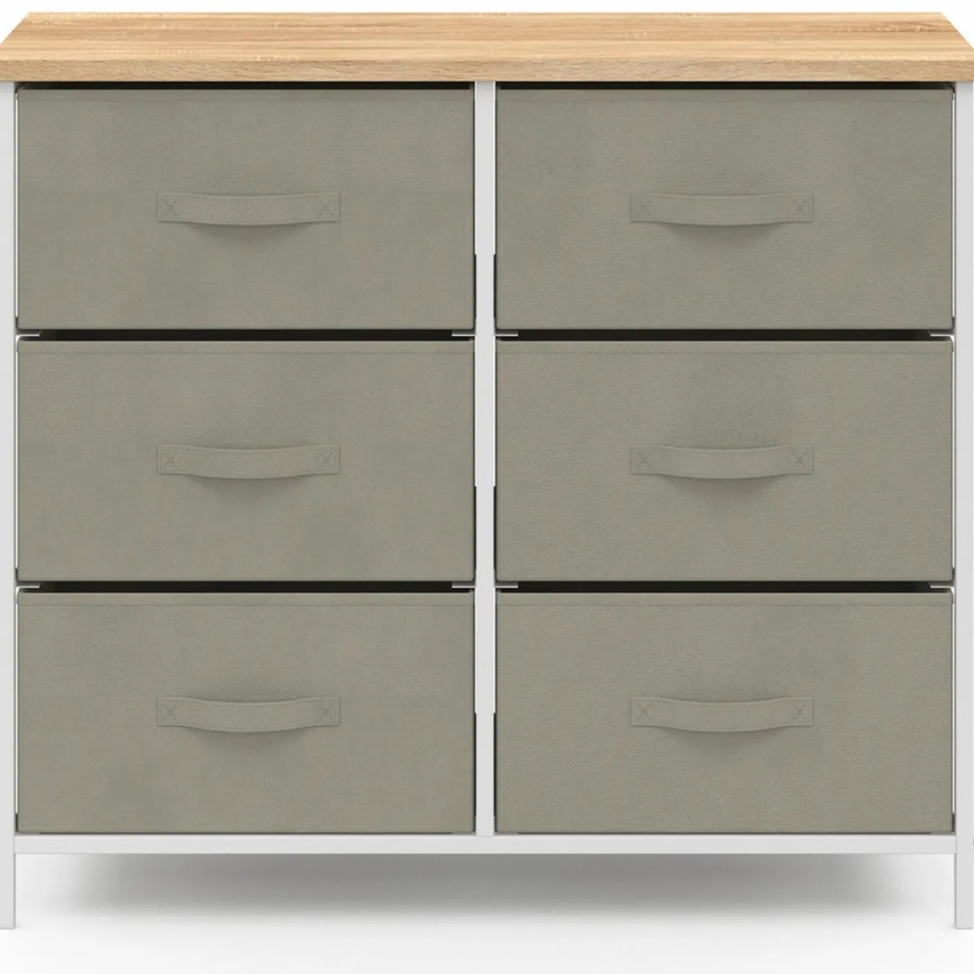 Commode industrielle gris clair et plateau effet bois