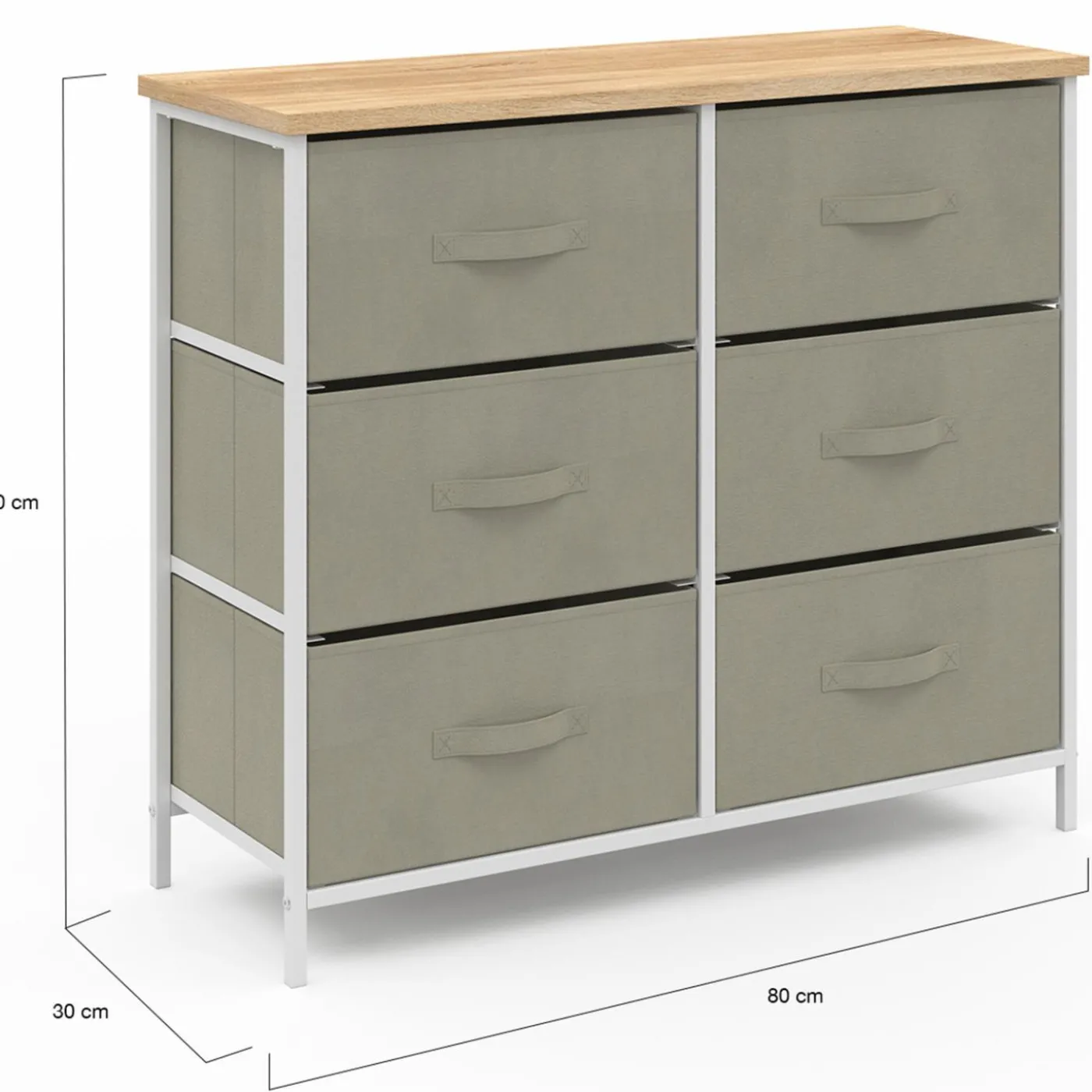 Commode industrielle gris clair et plateau effet bois