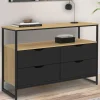 Commode industrielle noir et bois 4 tiroirs avec étagère