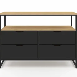 Commode industrielle noir et bois 4 tiroirs avec étagère
