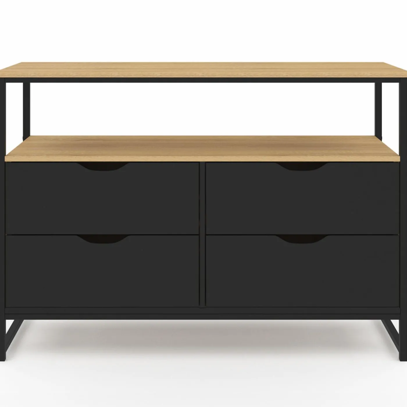 Commode industrielle noir et bois 4 tiroirs avec étagère