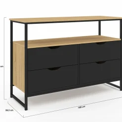 Commode industrielle noir et bois 4 tiroirs avec étagère