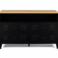 Commode industrielle portes en métal noir avec 4 tiroirs