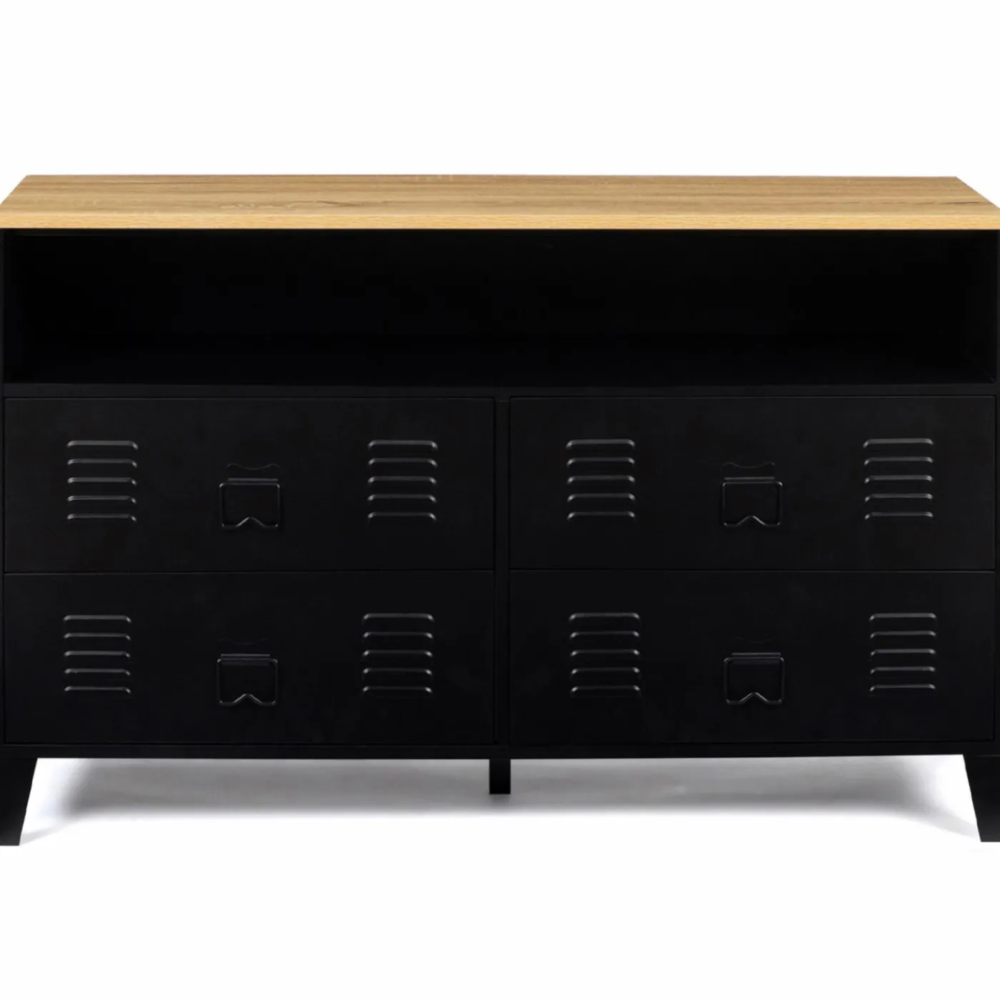 Commode industrielle portes en métal noir avec 4 tiroirs