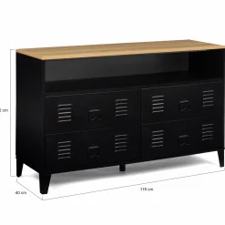 Commode industrielle portes en métal noir avec 4 tiroirs