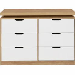 Commode LED blanche et plateau bois 6 tiroirs