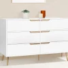 Commode scandinave 6 tiroirs blanche avec pieds en bois