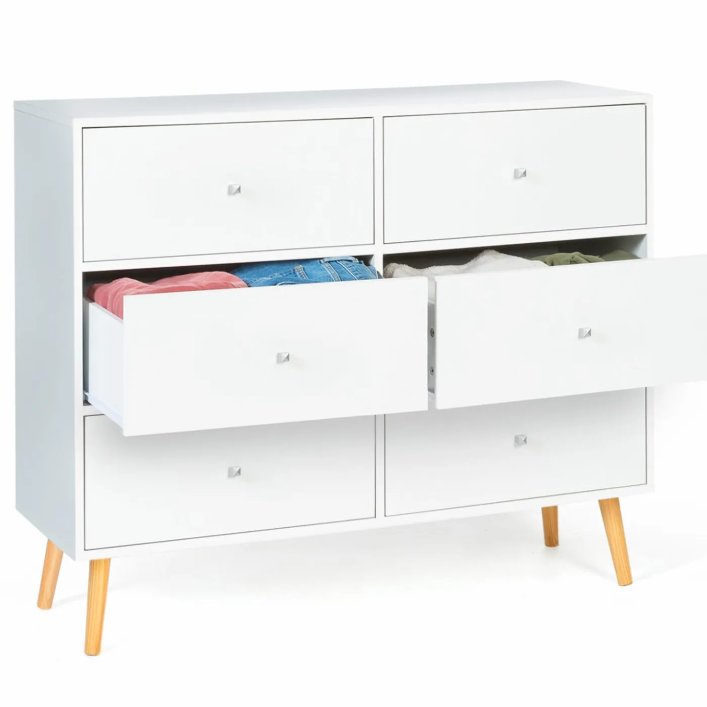 Commode scandinave 6 tiroirs bois blanc
